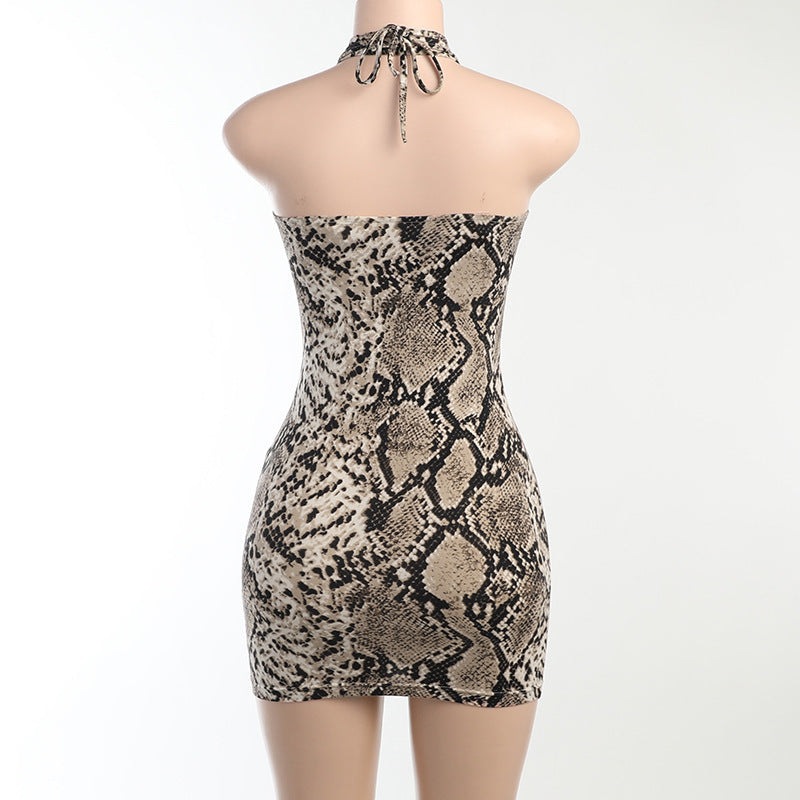 Snakeskin Mini Dress - Cutout Chest Adjustable Tie Slim Fit