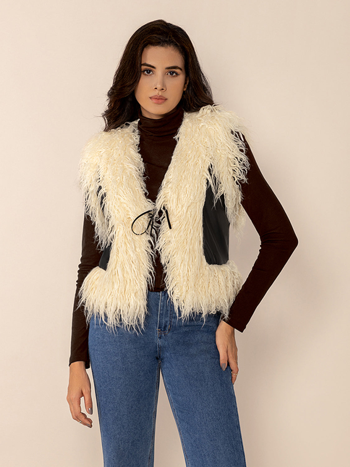 Black Tied Fringe Contrast Vest