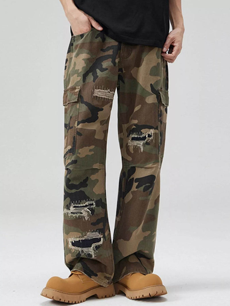 Men's Distressed Camouflage Cargo Pants - Cotton Camo Cargo Pants - Fashions Envy