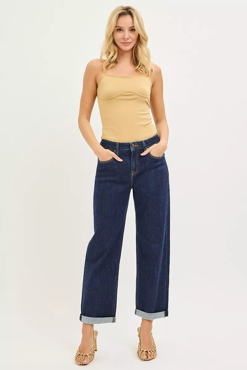 RISEN Boyfriend Jeans - Women's Slouchy Cropped Cuffed - Fashions Envy