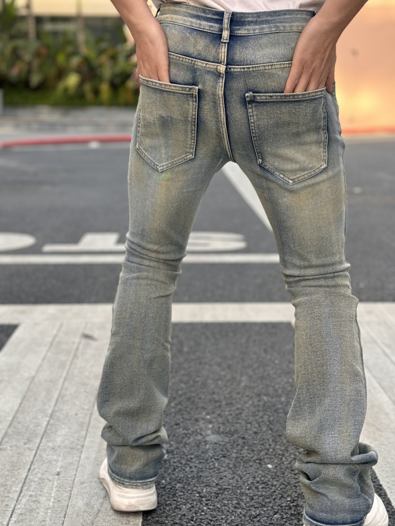 Ombre Pattern Ripped Fashion Stretch Jeans