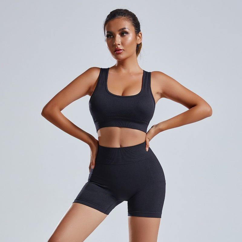 2PC Yoga Set - Seamless Sports Bra & Shorts Workout Set