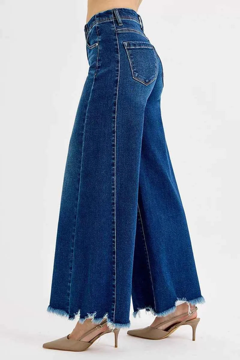 RISEN Wide Leg Jeans - Ankle Length Dark Wash Denim