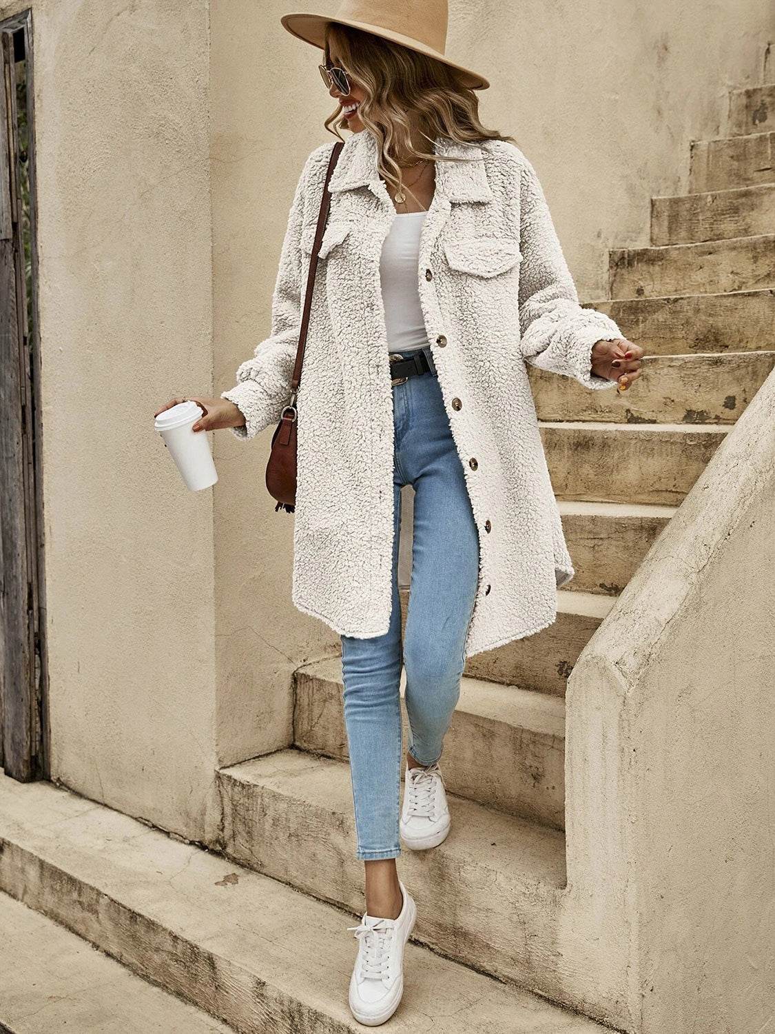 Collared Button Down Coat - Fashions Envy