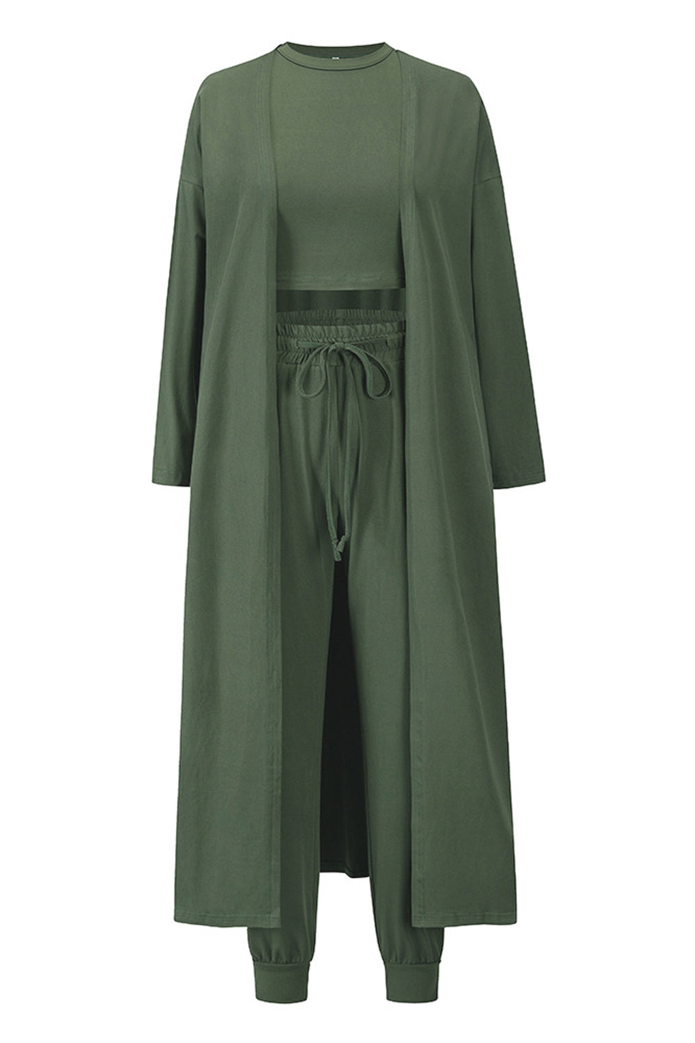 Crop Tank Top & Capri Pants with Long Cardigan Set