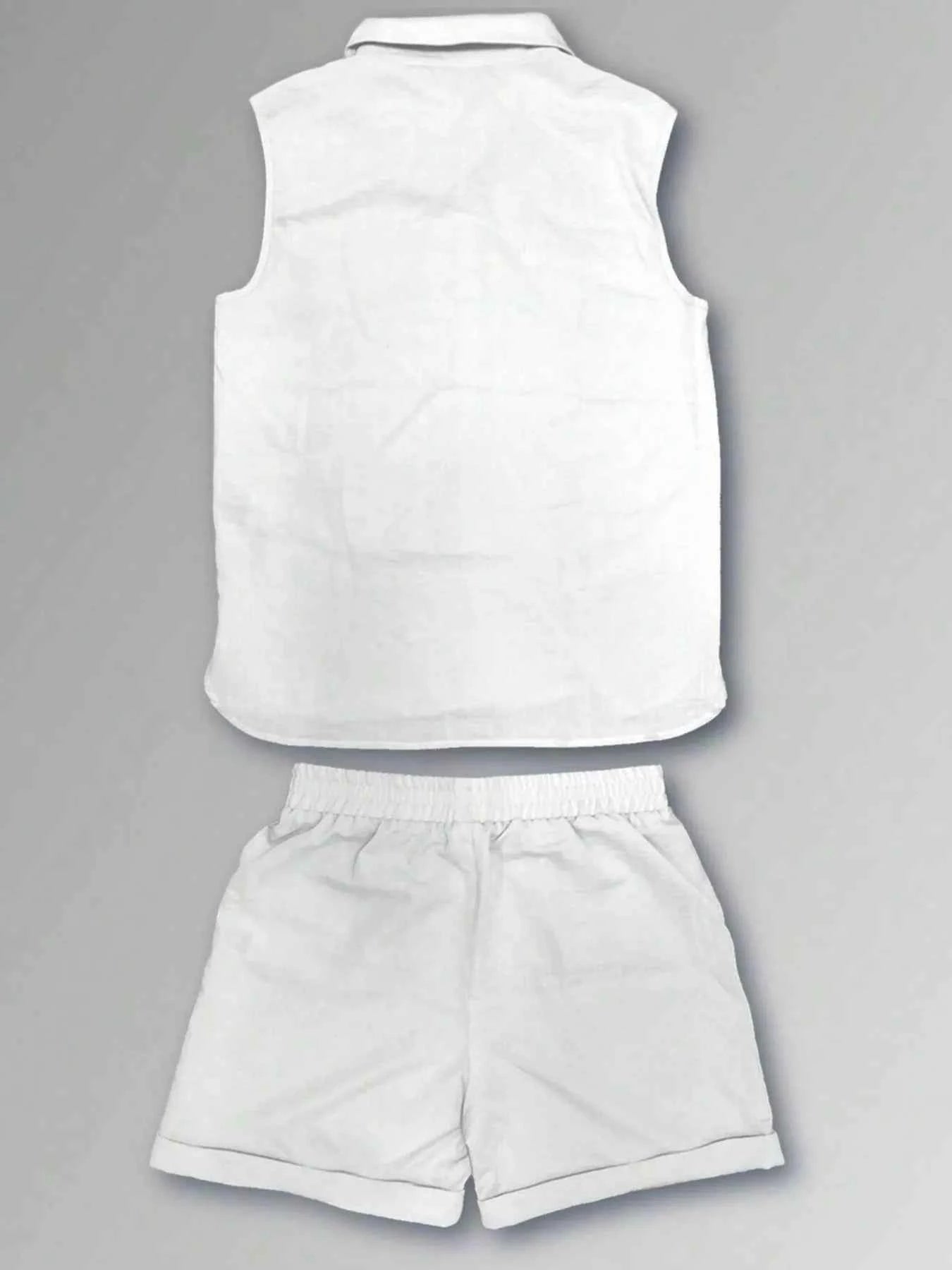 Men's Plus Size Casual Button Up Vest & Shorts Set