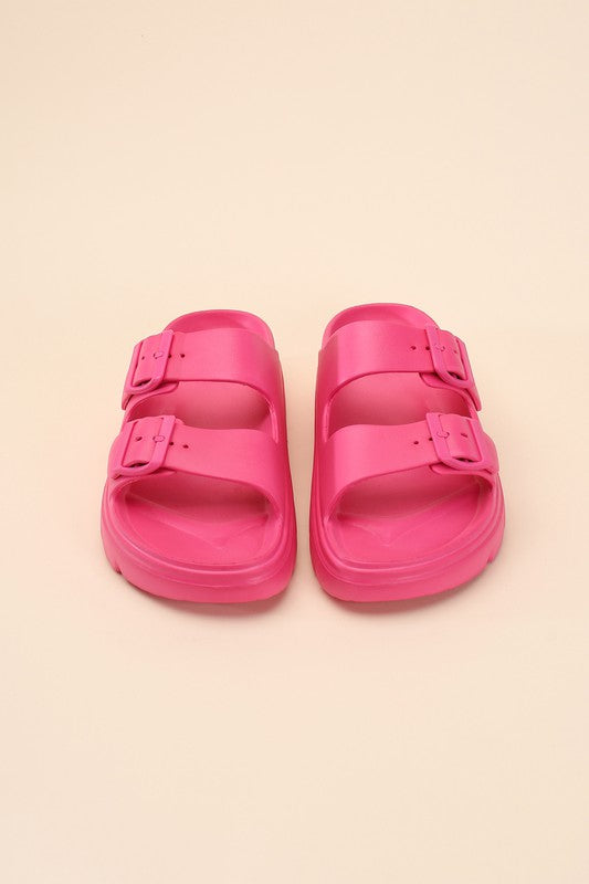 Round Open Toe Buckle Strap Slides