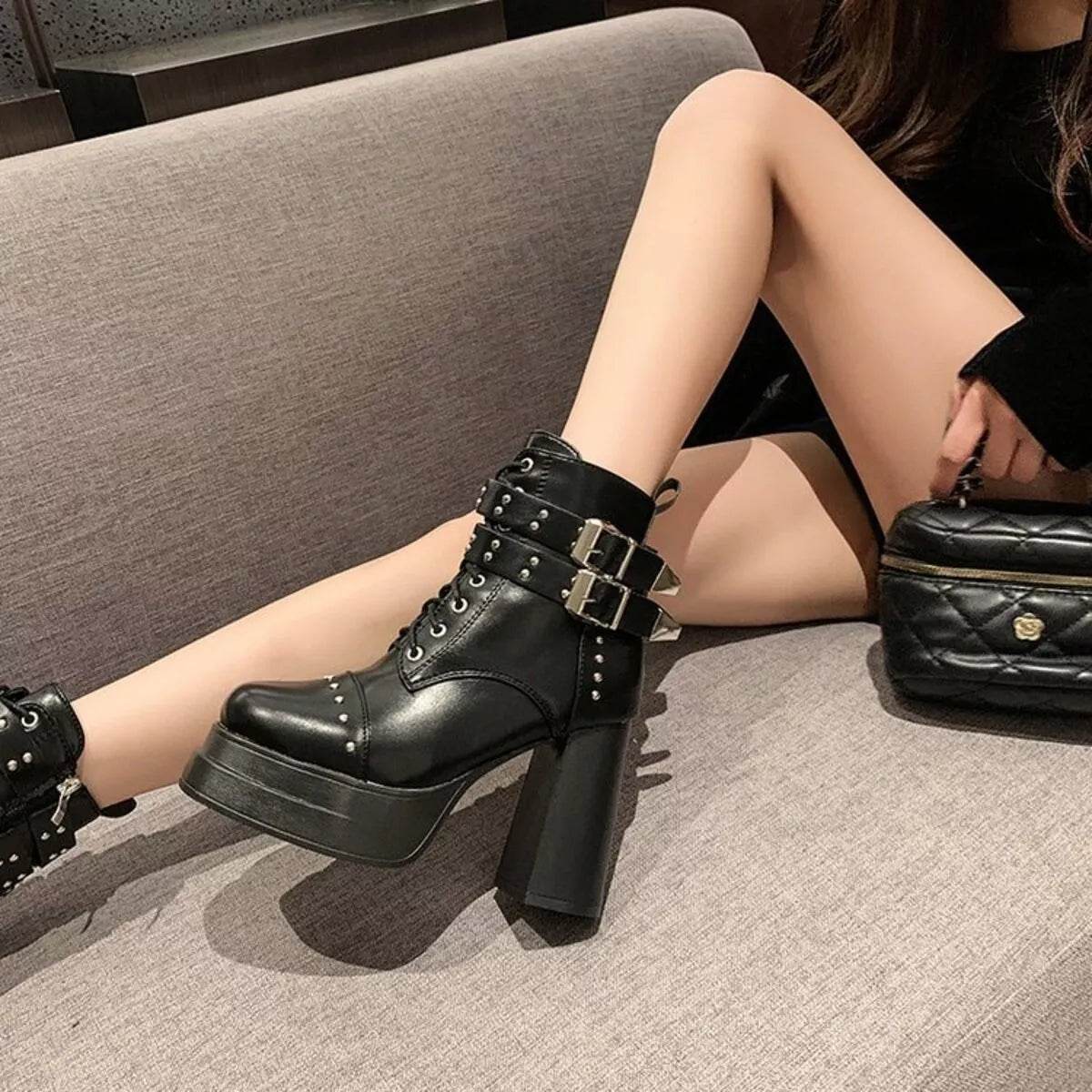Round Toe Block Heels Boots - High Heel Ankle Boots - Fashions Envy