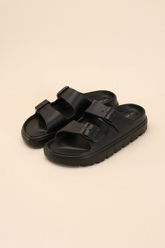 Round Open Toe Buckle Strap Slides