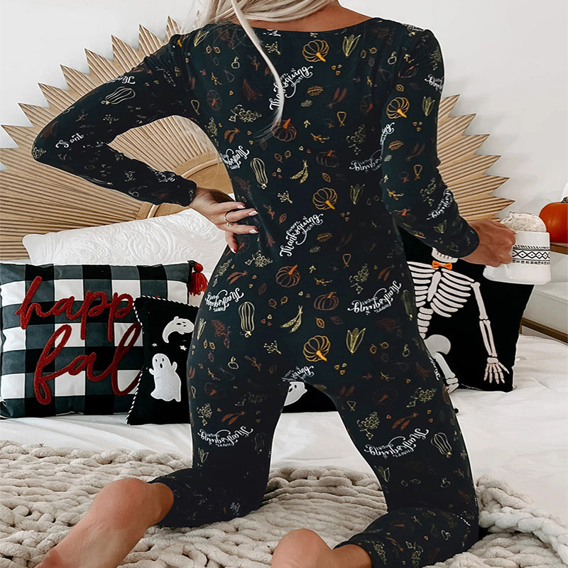 Halloween Jumpsuit Pajamas - Long Sleeve Printed Loungewear
