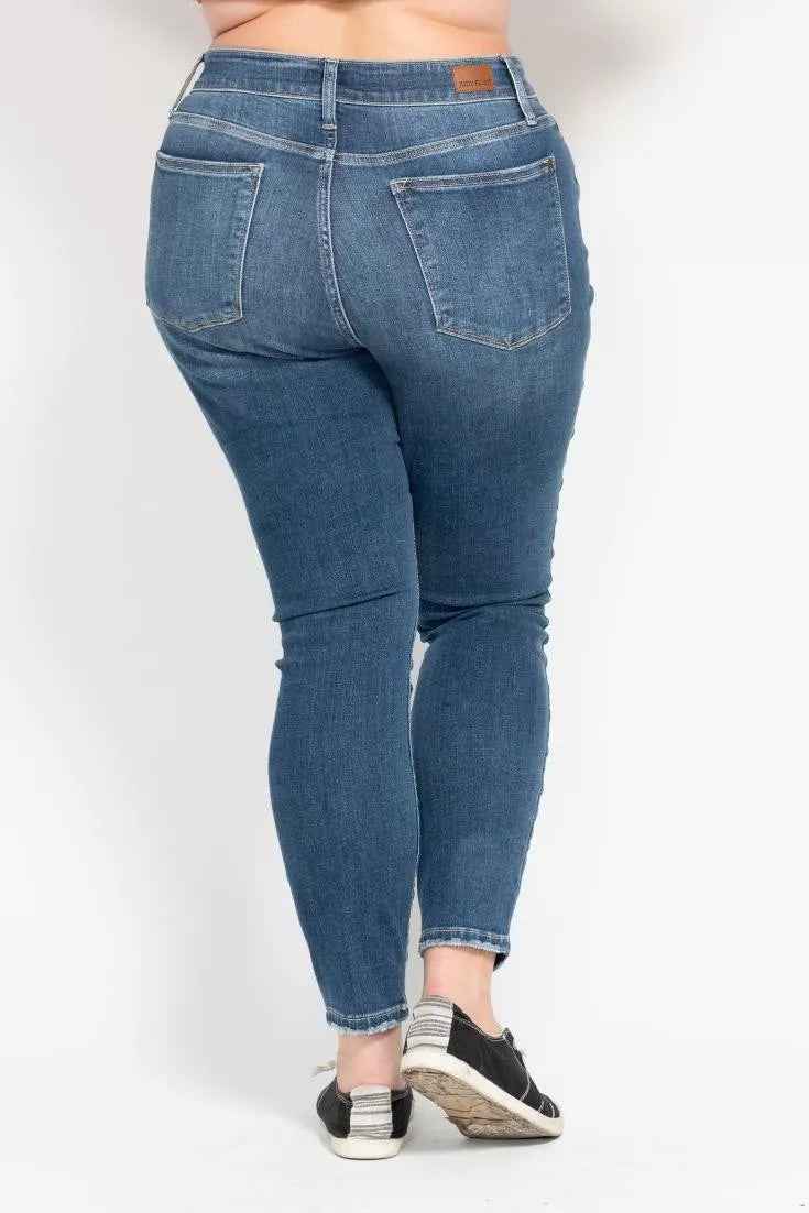 Judy Blue Full Size High Rise Button Fly Skinny Jeans Plus Size - Fashions Envy