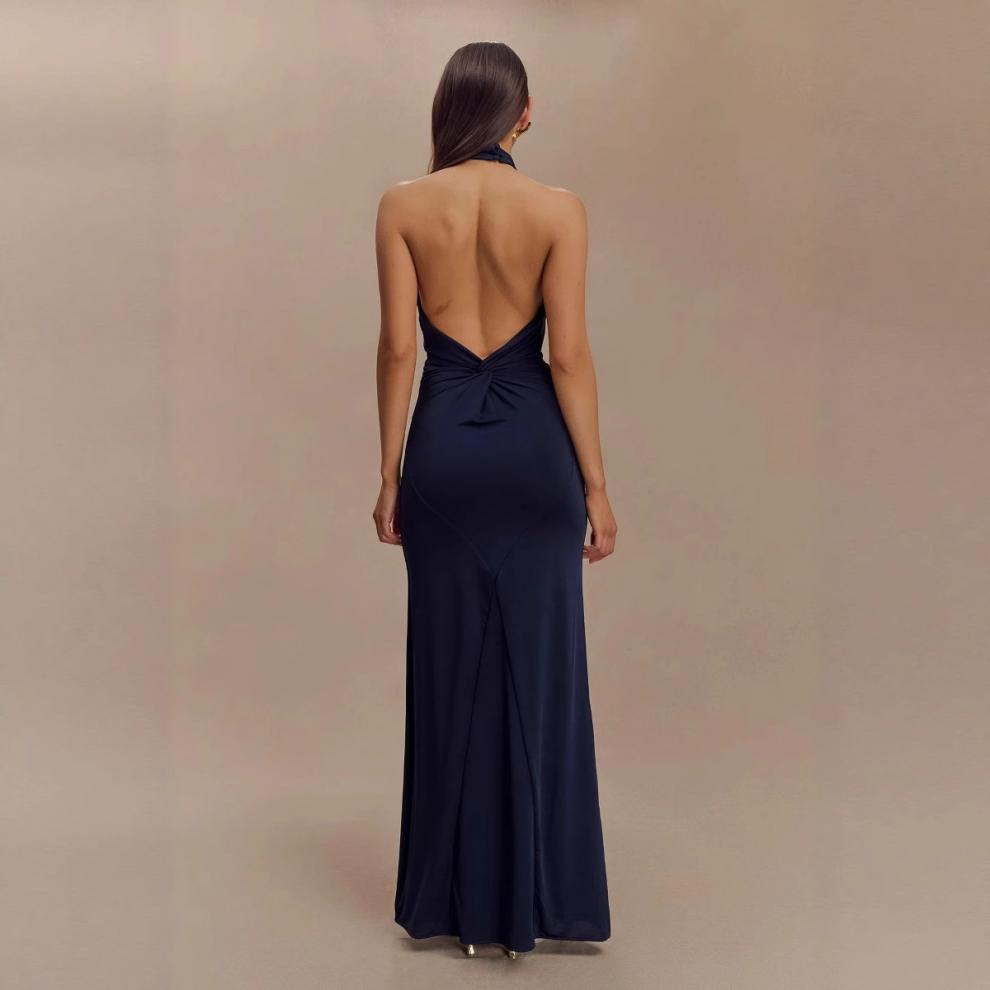 Halter Backless Maxi Dress - Elegant Formal Gown