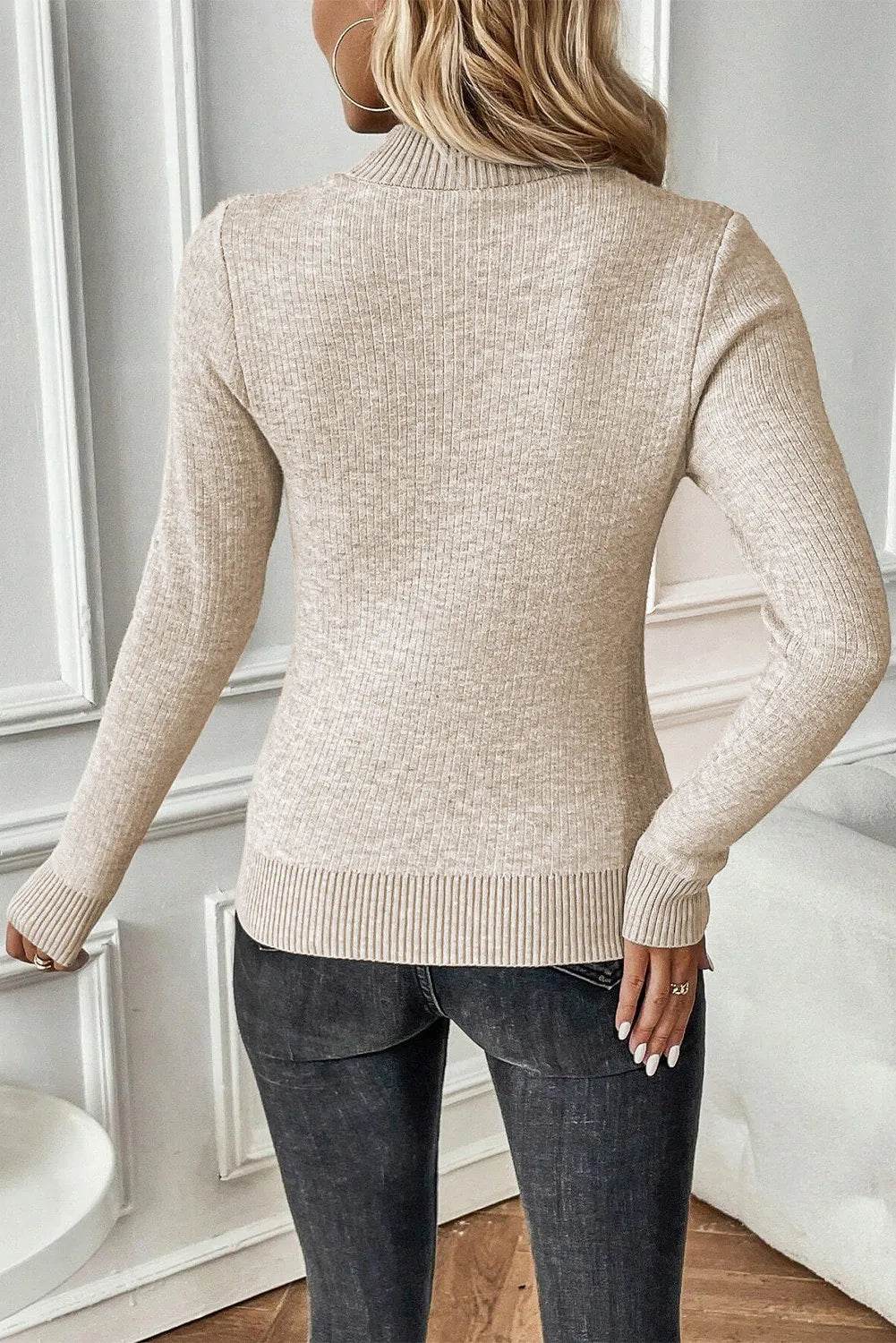 Mock Neck Long Sleeve Sweater - Fashions Envy