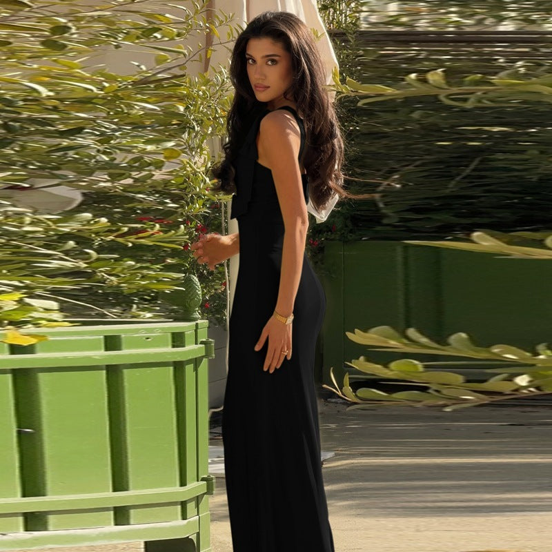 V-Neck Maxi Dress with Lace-Up Waist - Elegant Style - Fashions Envy