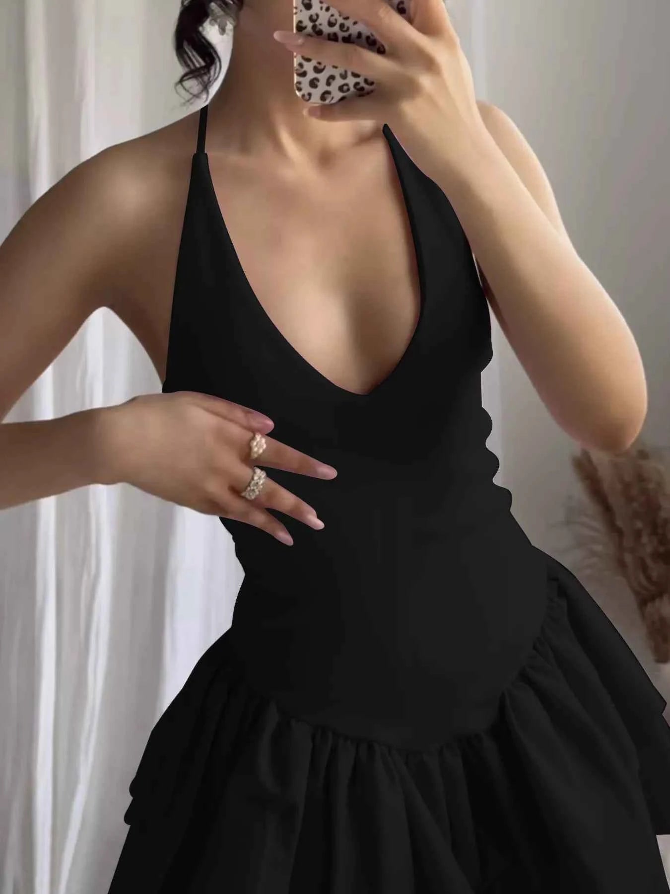 Crisscross Layered Ruffle Hem Mini Dress