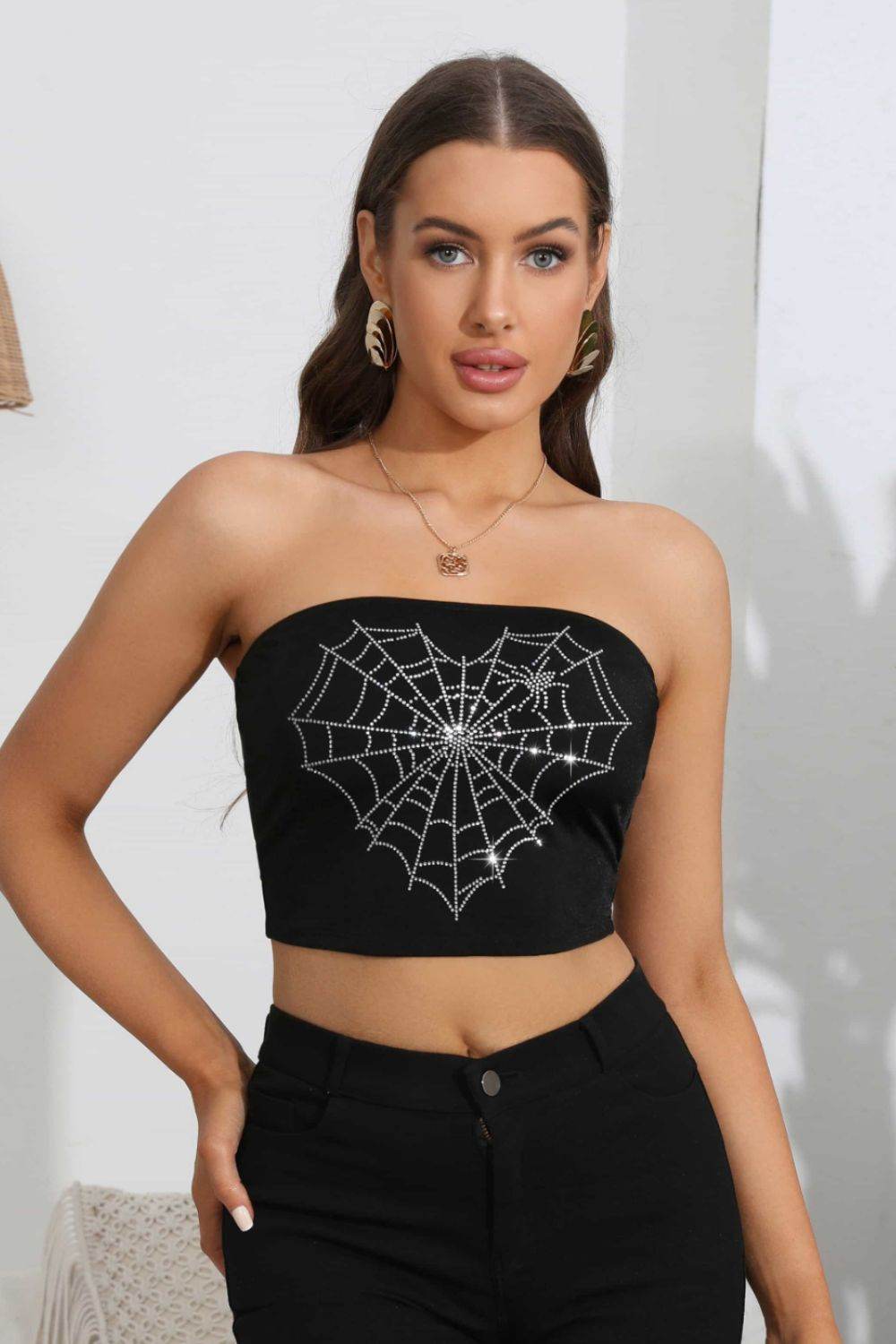 Heart Spider Web Graphic Tube Top - Fashions Envy