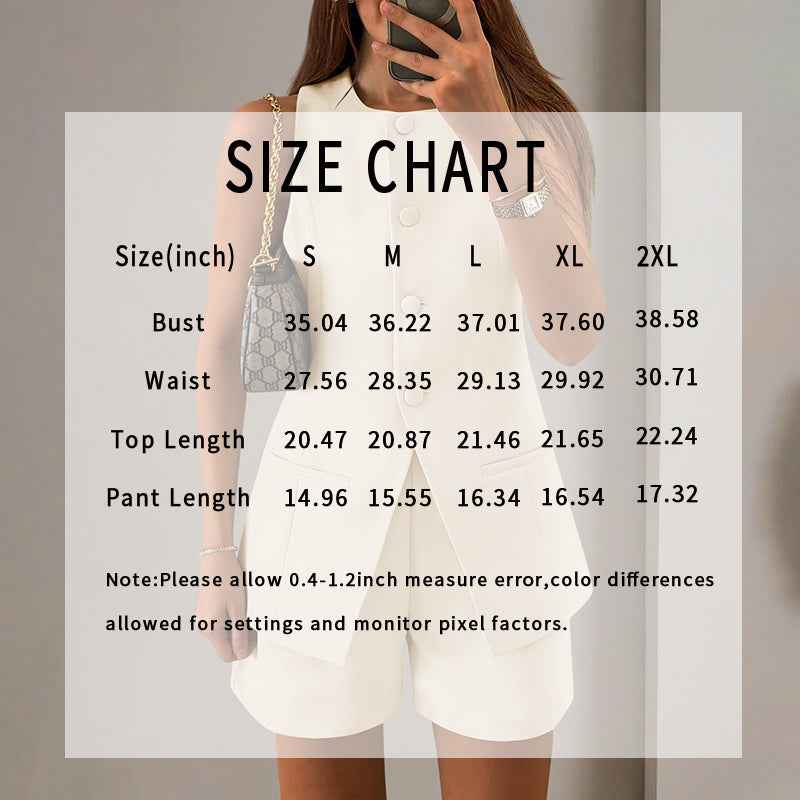 Two-Piece Vest & Shorts Set - Professional Button-Front - Fashions Envy