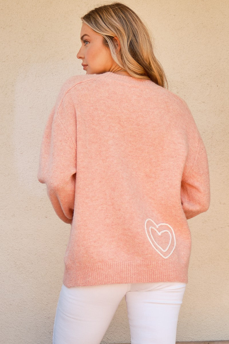 Pink WIFEY & Heart Round Neck Sweater