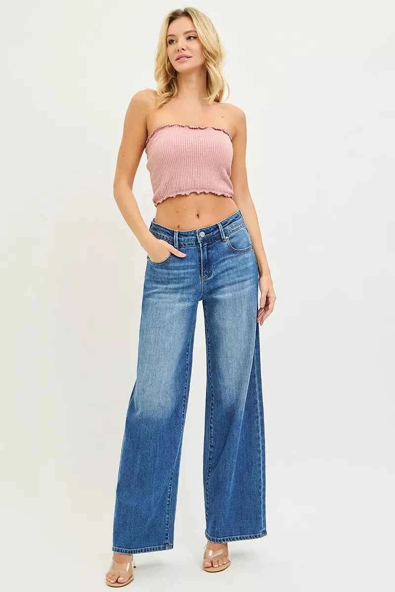 RISEN Slouchy Baggy Jeans - Medium Wash Full Length