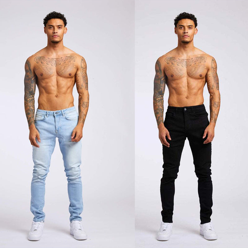 Men's High Waist Slim Fit Jeans - Casual Fashion Denim