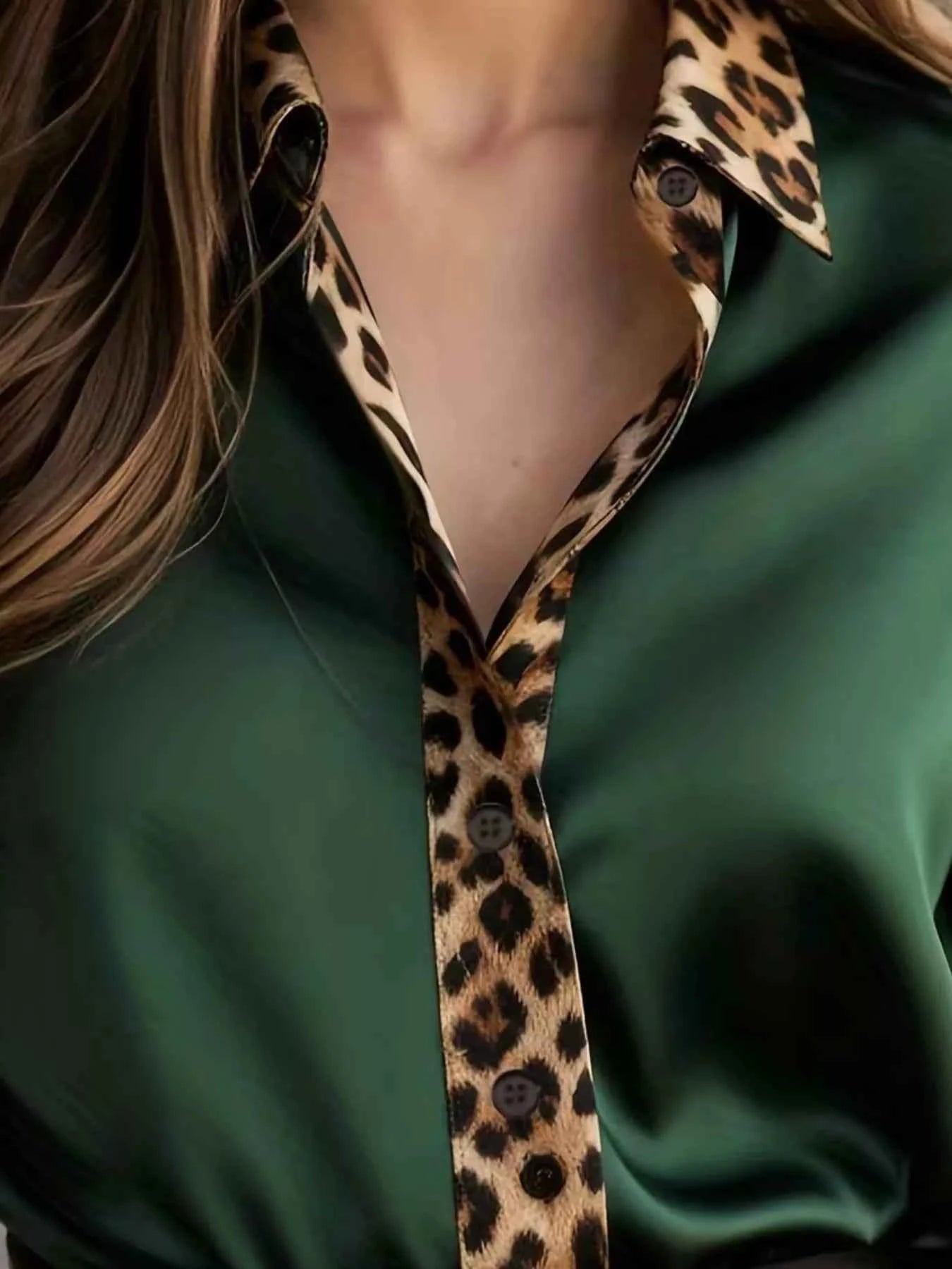 Leopard Trim Button Up Shirt