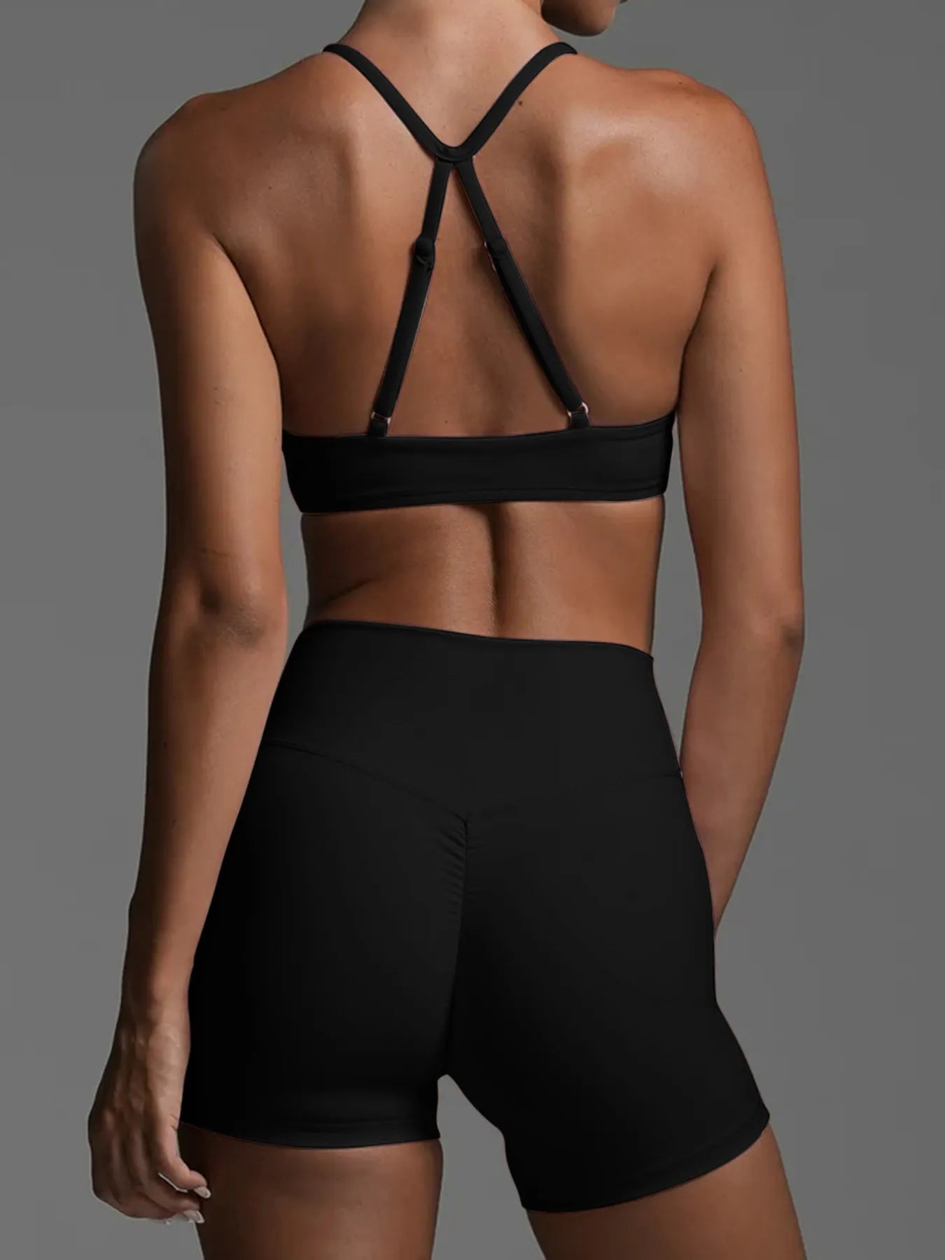 Trendsi Women's Black Shorts Active Set with Strappy Back Design and Comfortable Fit