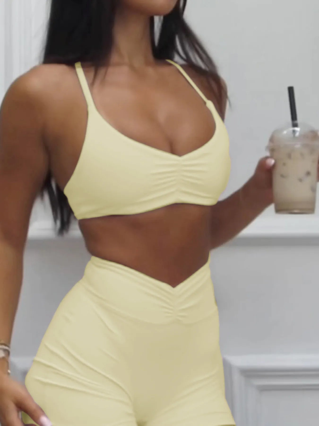 Trendsi Yellow Shorts Active Set with a Bralette and High-Waisted Shorts for Comfort and Style