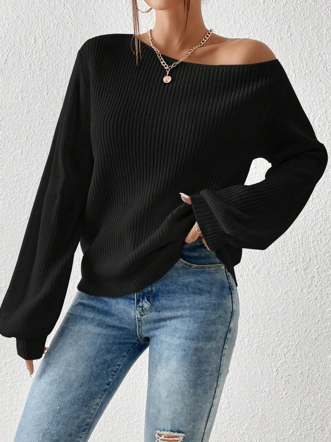 Honey Single Shoulder Long Sleeve Sweater - Fashions Envy