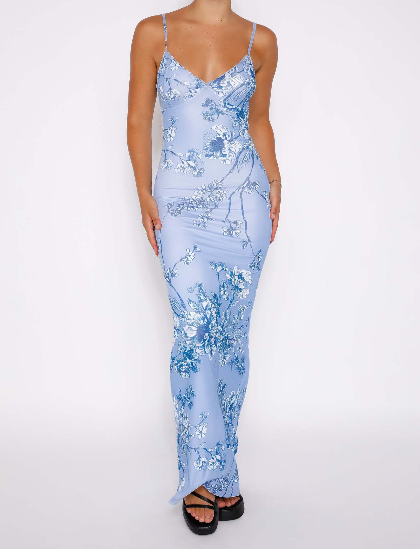 Y2K Sexy Bodycon Flower Print Maxi Slip Dress