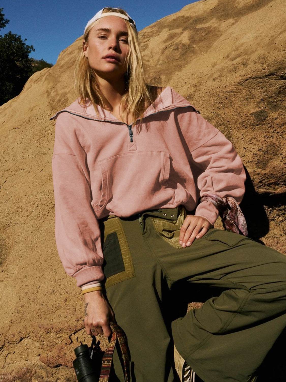 Half Zip Pocketed Dropped Shoulder Hoodie - Fashions Envy