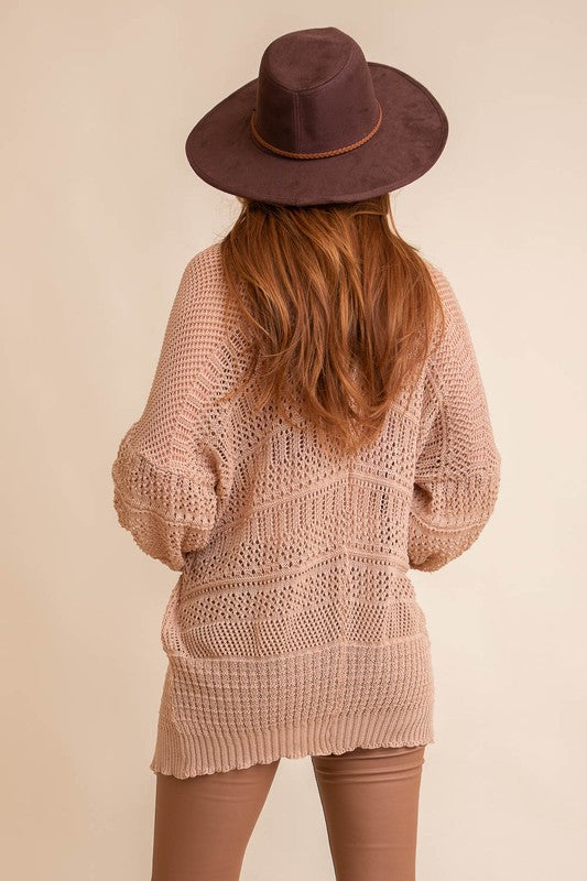 Casual Oversized Knit Netted Long Sleeve Cardigan