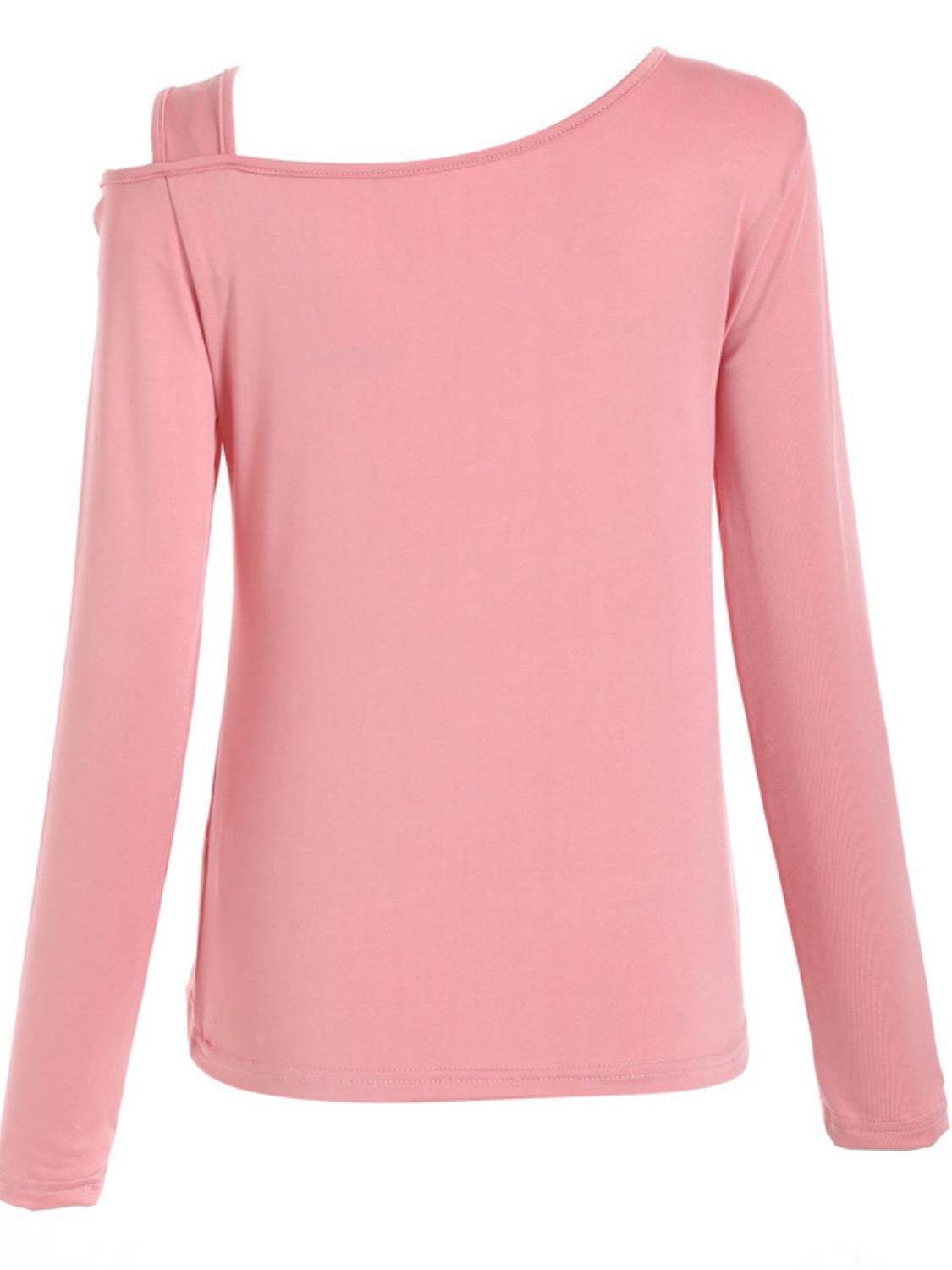 Cutout Asymmetrical Neck Long Sleeve T-Shirt - Fashions Envy