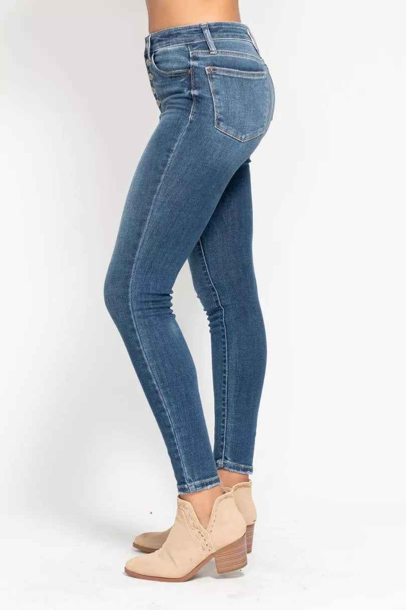 Judy Blue Full Size High Rise Button Fly Skinny Jeans Plus Size - Fashions Envy