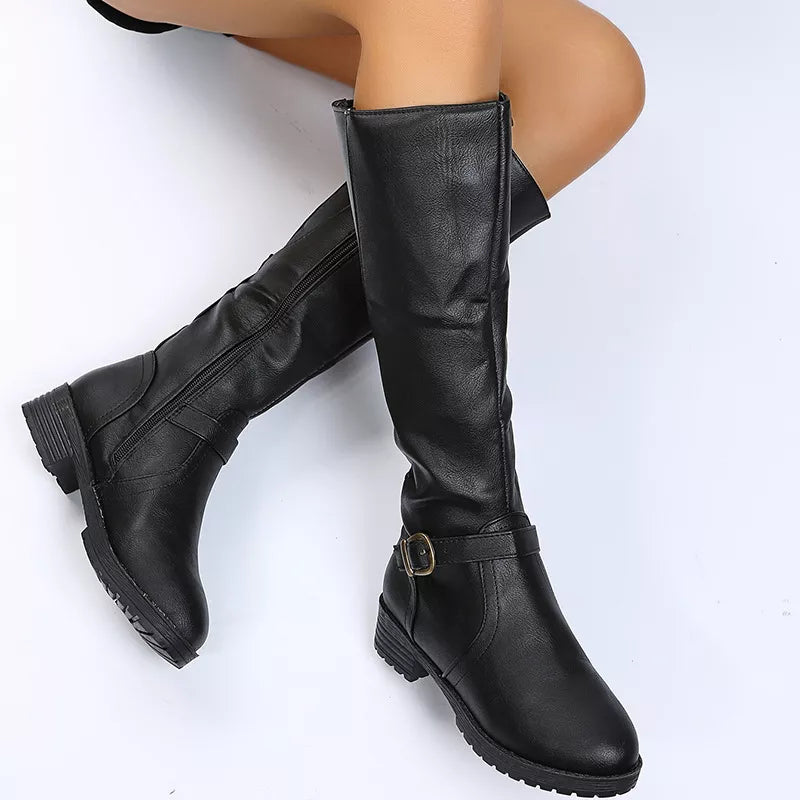 Round Toe Block Heels Boots - Fashions Envy