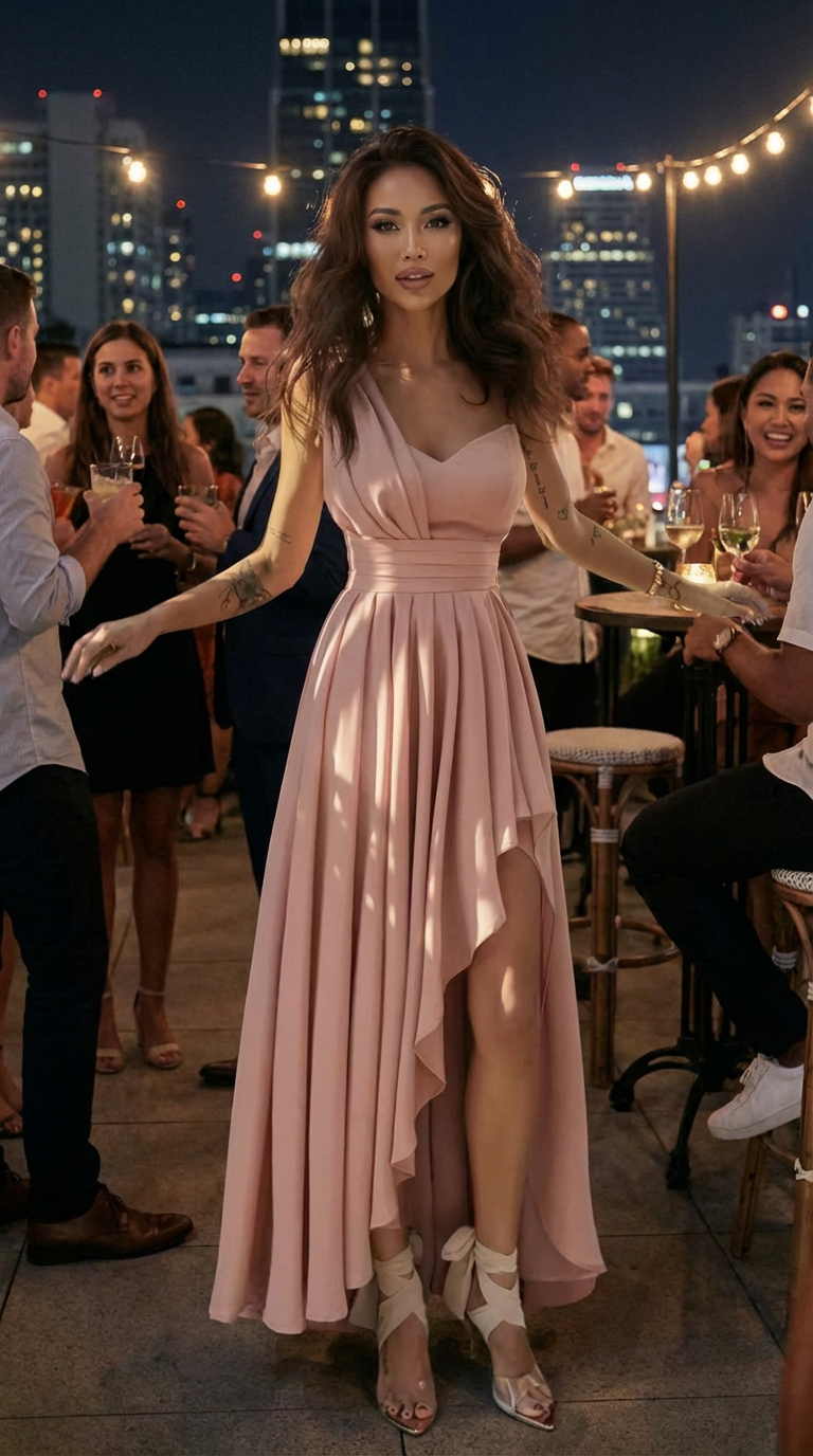 Elegant Party Dress - One-Shoulder Asymmetrical Hem