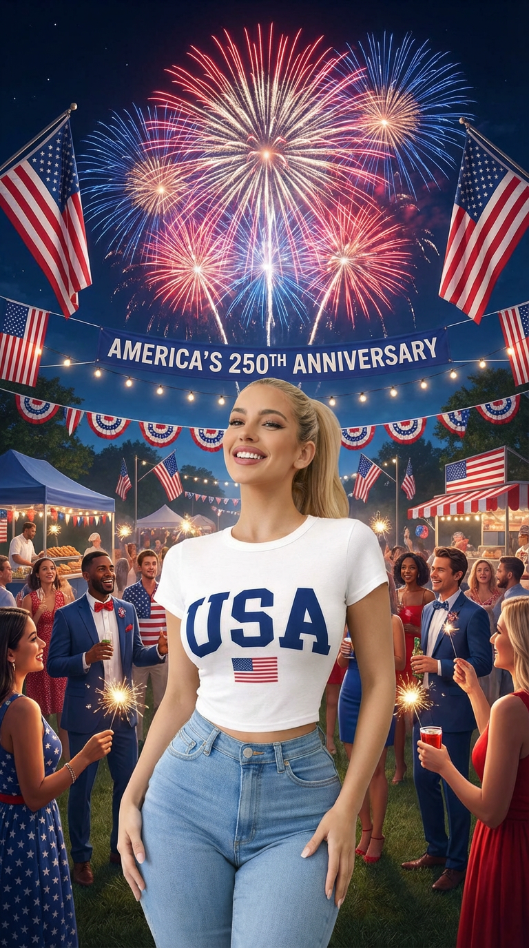 USA Graphic Fitted T-shirt - Cropped Round Neck Top