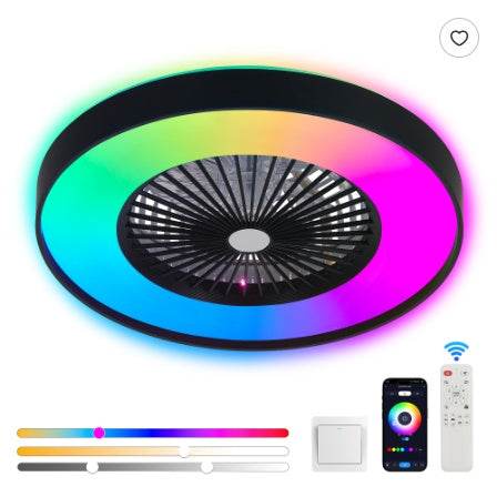 Smart Ceiling Fan with LED RGB Lights - 23 Inch Black DC Motor - Fashions Envy