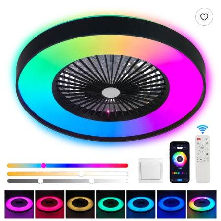Smart Ceiling Fan with LED RGB Lights - 23 Inch Black DC Motor - Fashions Envy