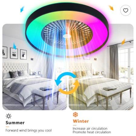 Smart Ceiling Fan with LED RGB Lights - 23 Inch Black DC Motor - Fashions Envy