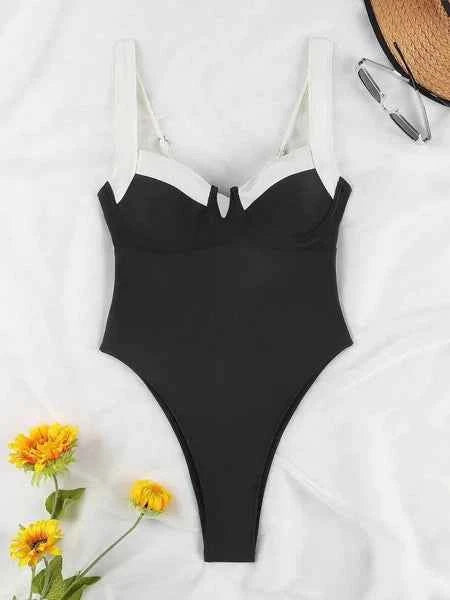Color Block One-Piece Swimsuit - Contrast Camisole Quick Dry