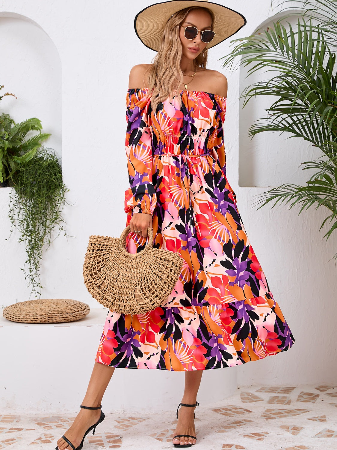 Floral Printed Long Sleeve Midi Dress