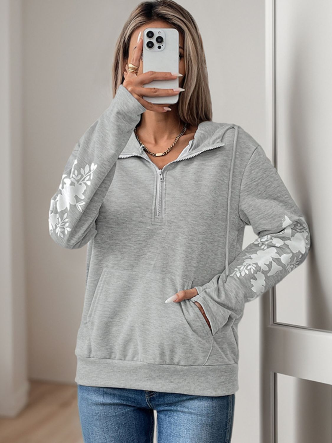 Half Zip Hoodie - Long Sleeve Pocketed Pullover