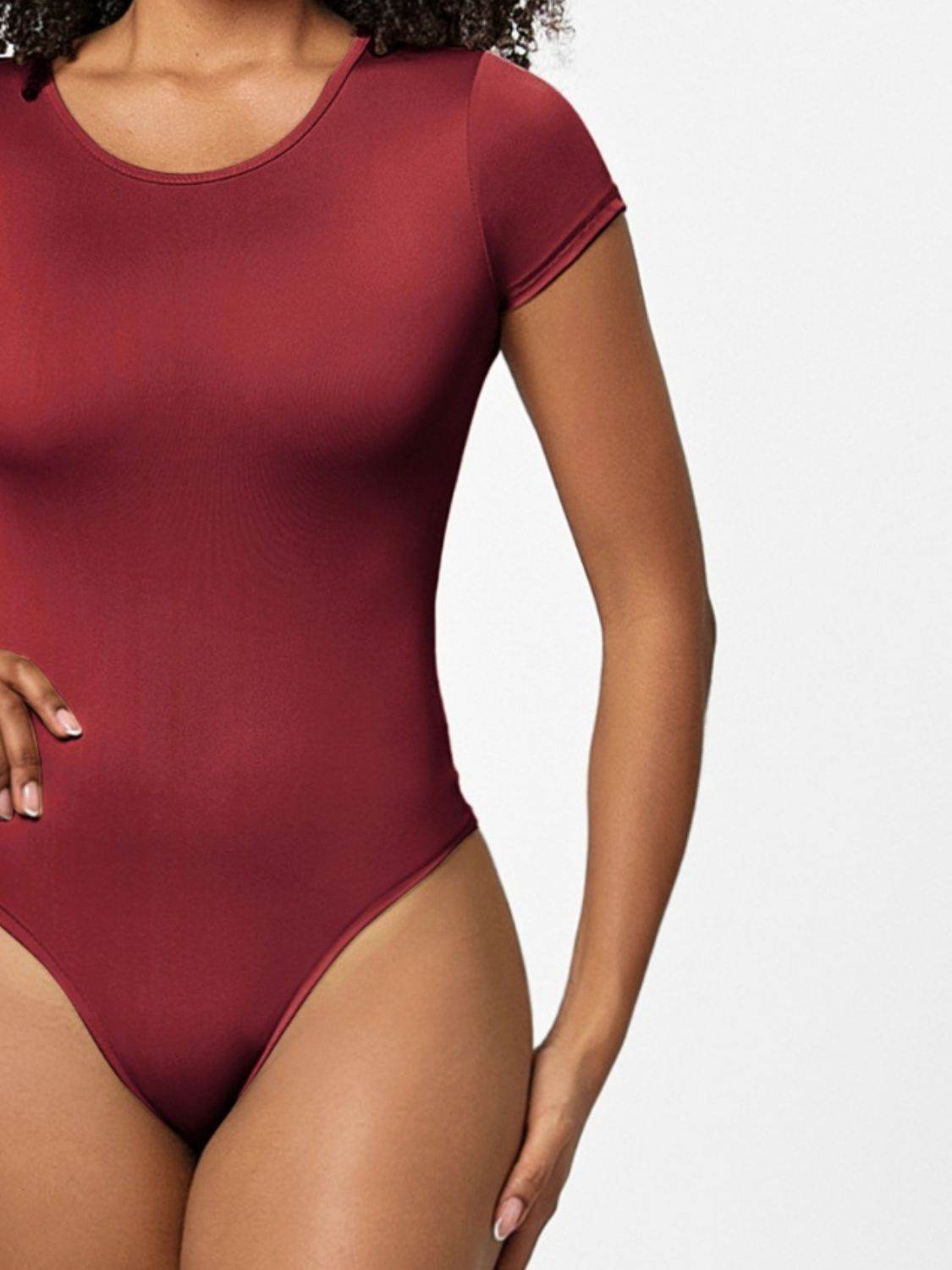 Full Size Round Neck Short Sleeve Bodysuit - Fashions Envy