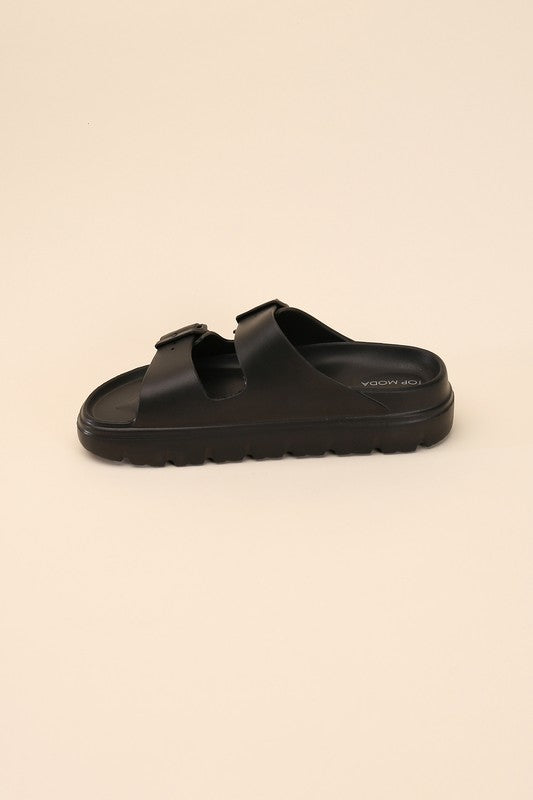 Round Open Toe Buckle Strap Slides