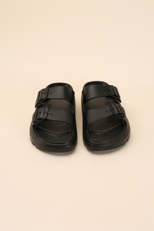 Round Open Toe Buckle Strap Slides