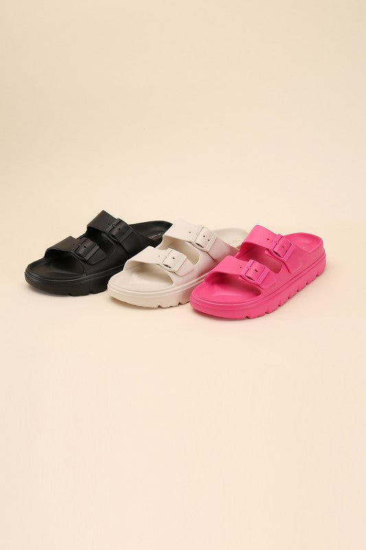 Round Open Toe Buckle Strap Slides