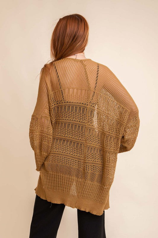 Casual Oversized Knit Netted Long Sleeve Cardigan