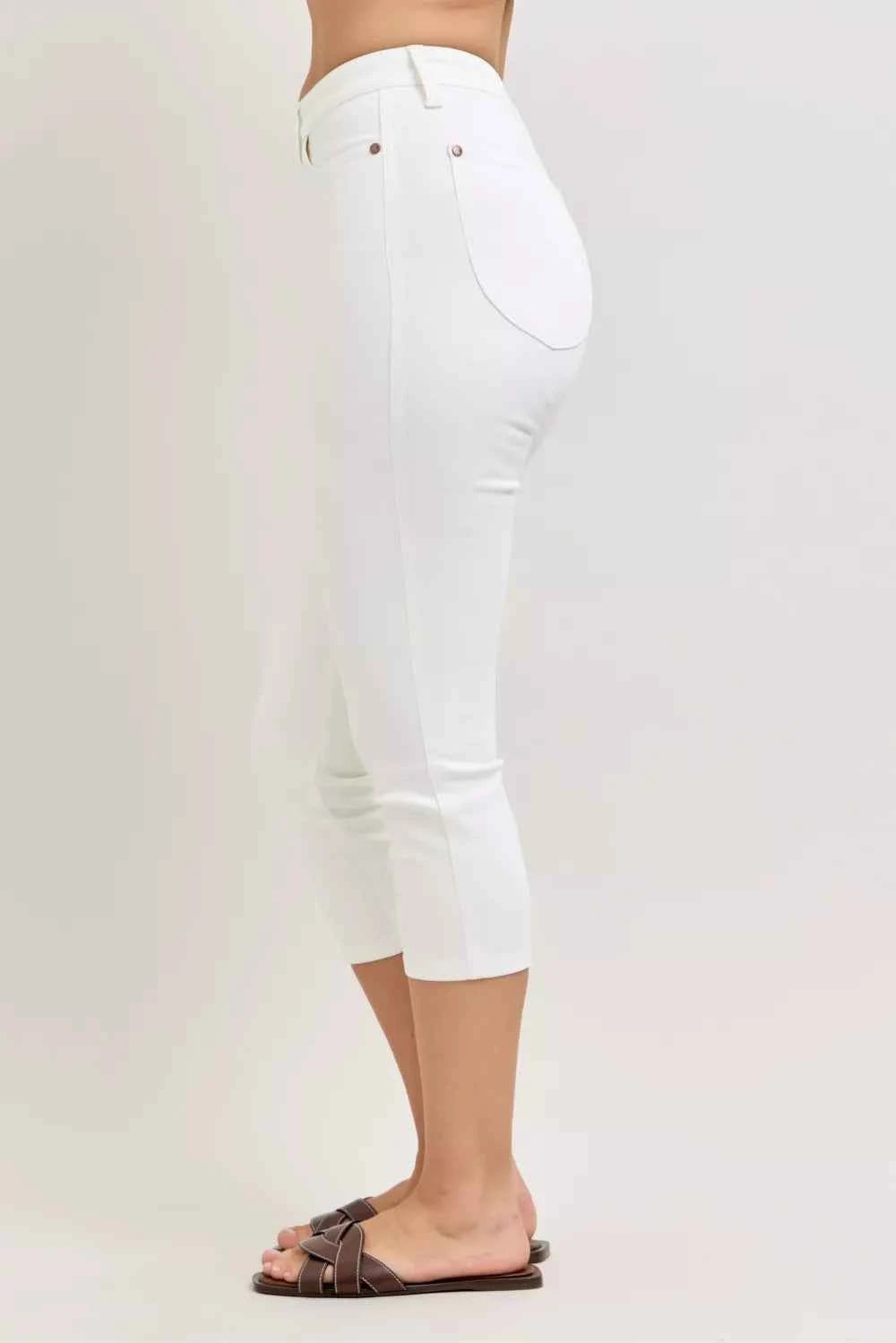 Judy Blue High Waist Capri Pants - White Spade Pockets