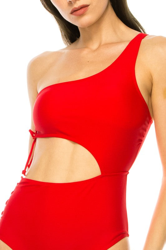 Side Lace-Up Single Shoulder One-Piece Swimsuit