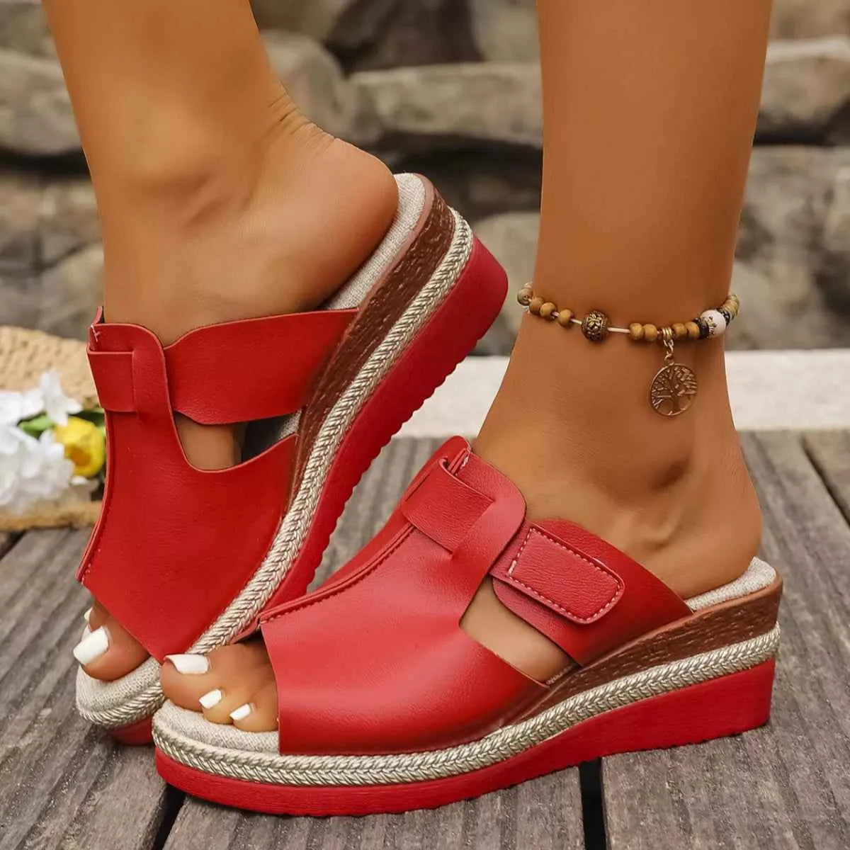 Wedge Platform Sandals - Open Toe Ankle Strap Style